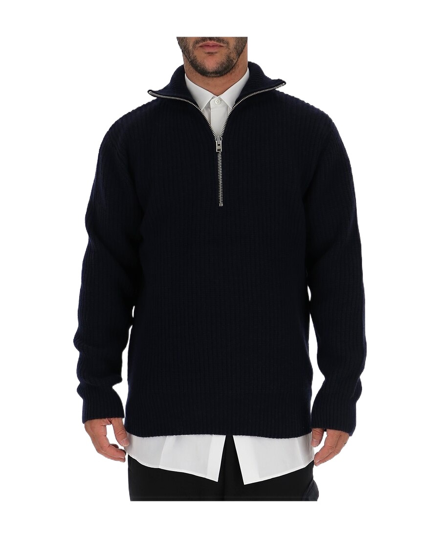 Closed Ribbed Zip-up Sweatshirt In Black