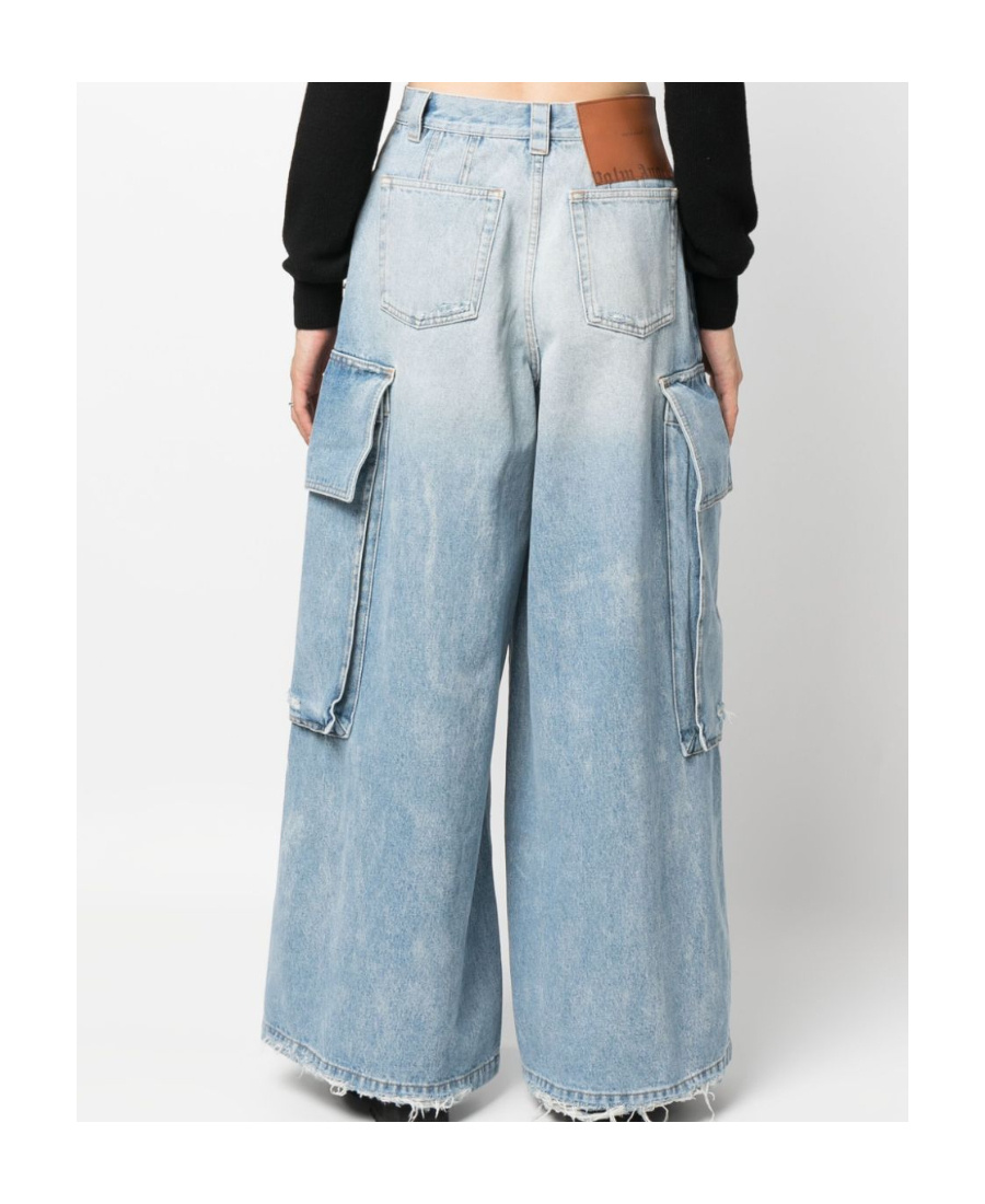 Palm Angels Blue Wide-leg Jeans In Blue