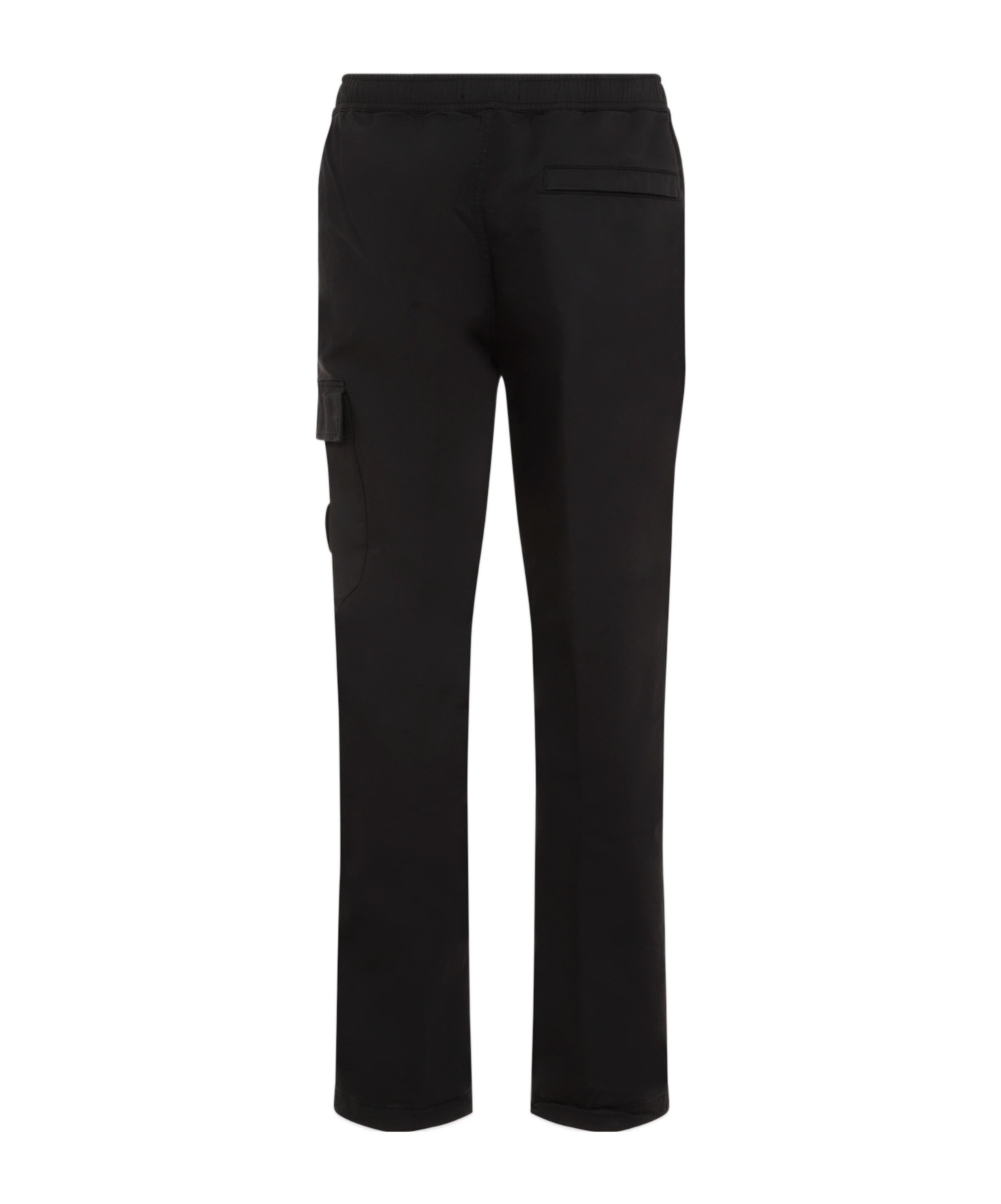 Stone Island Black Slim Cargo Pants With Elasticated Waist And Logo Patch In Stretch Cotton Man In Black