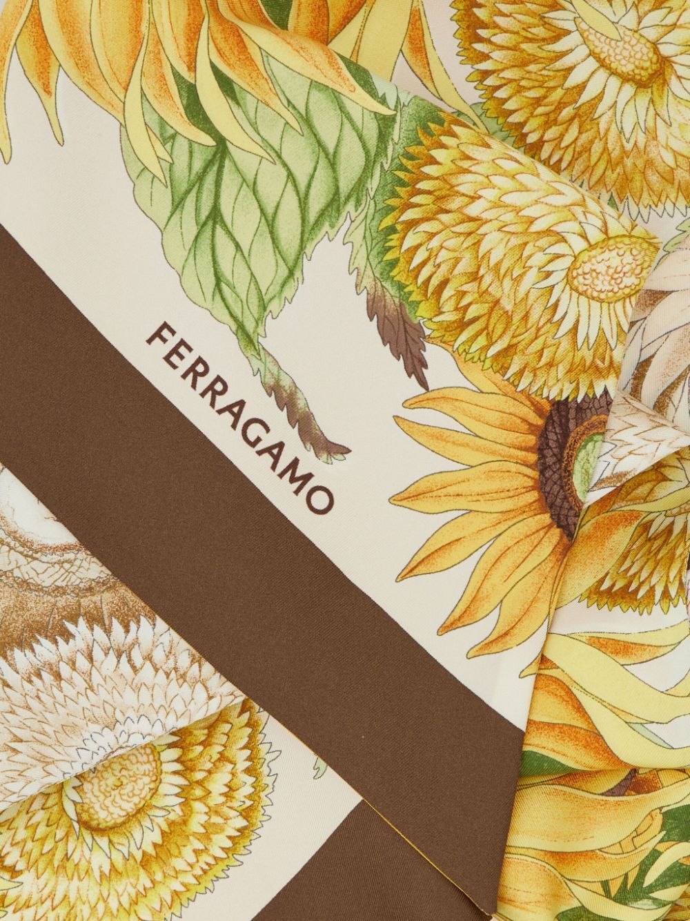 Ferragamo Sunflower Print Rectangular Scarf In Nude