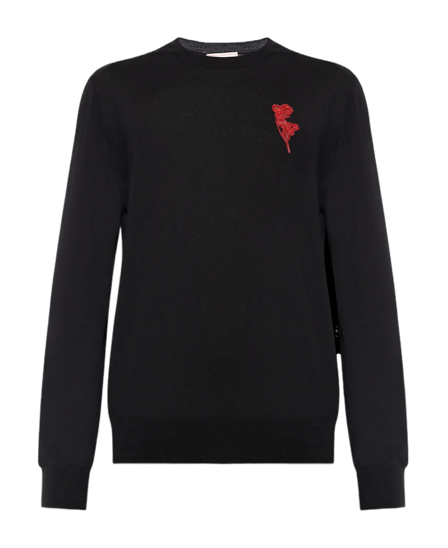 Alexander Mcqueen Embellished Crewneck Wool Sweater In Black