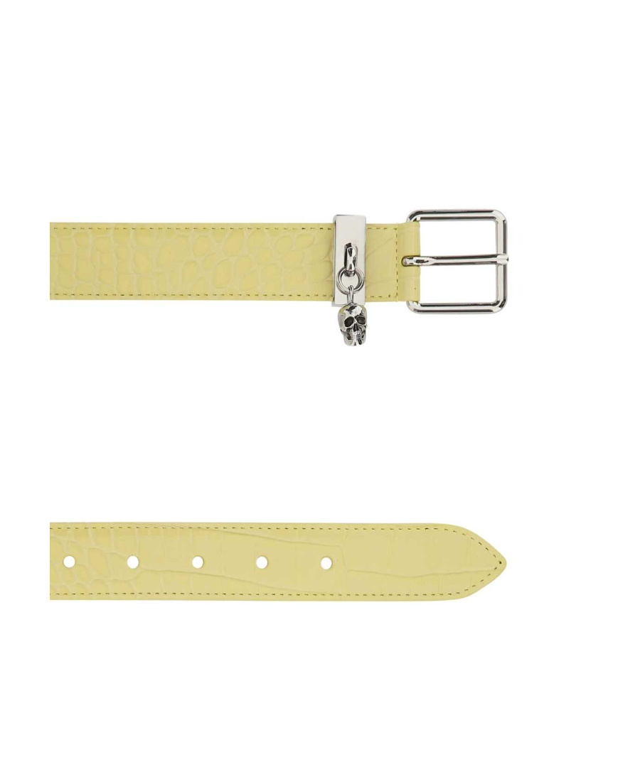 Alexander Mcqueen Crocodile-effect Leather Belt In Yellow