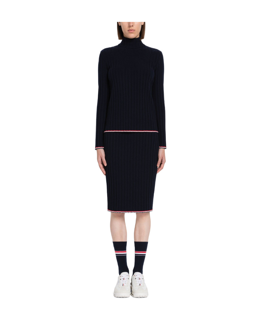 Thom Browne Ribbed Knit Turtleneck Jumper In Black