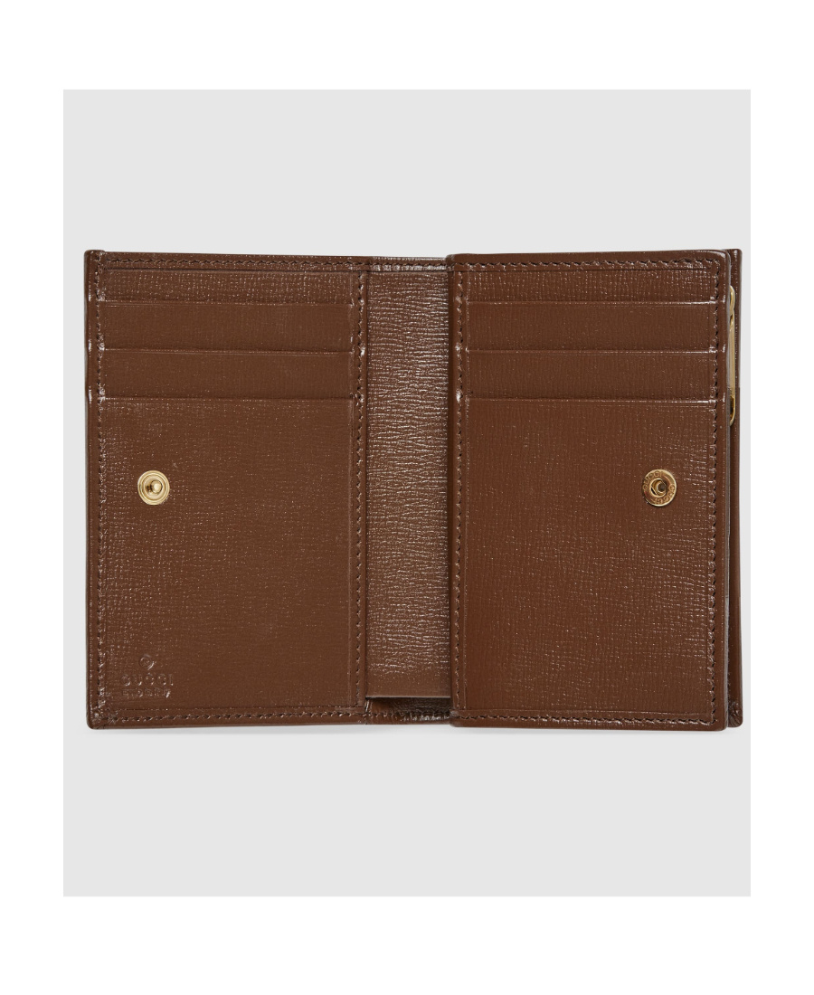 Gucci Compact Wallet With Signature Logo Pattern In Brown