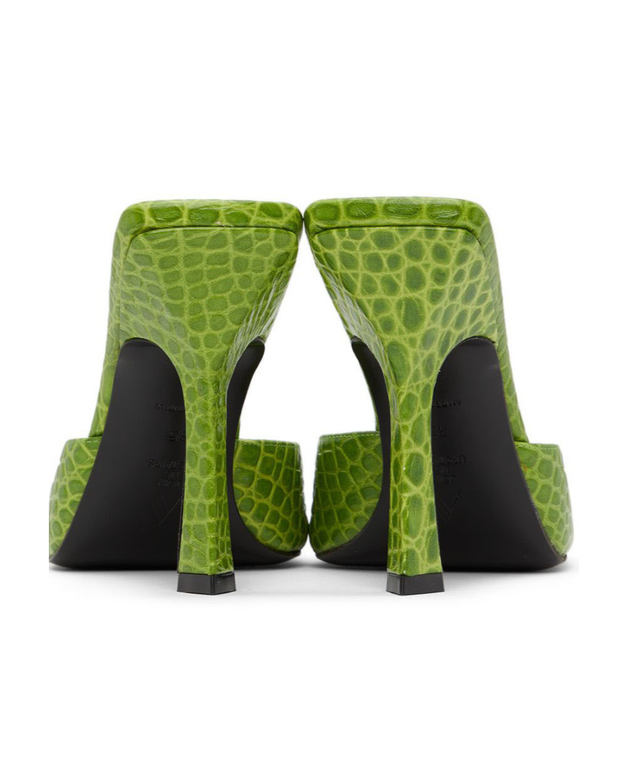 Attico 105mm Anais Croc Embossed Leather Mules In Green