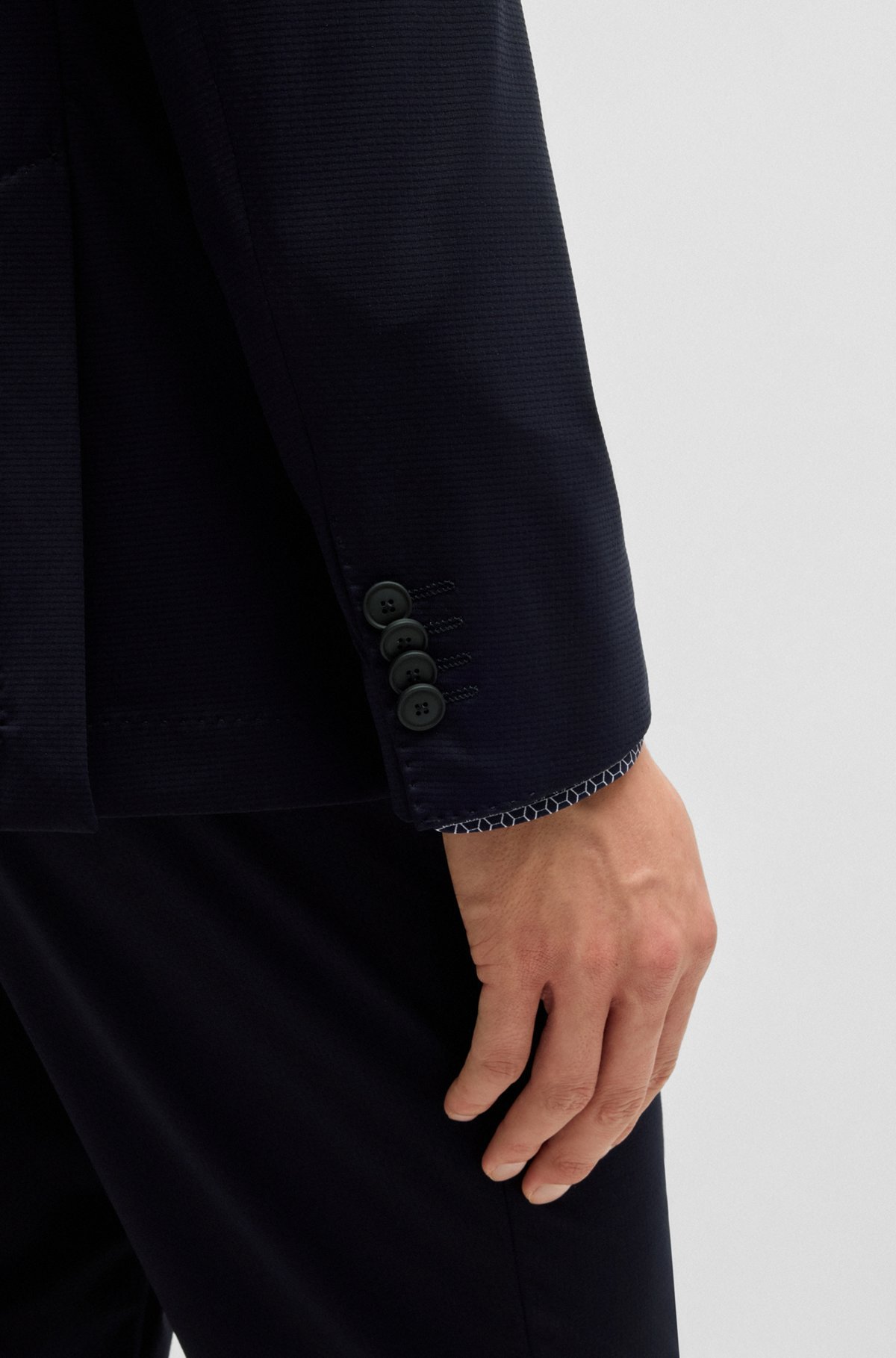 Hugo Boss Slim-fit Washable Suit In Patterned Performance-stretch Fabric In Black