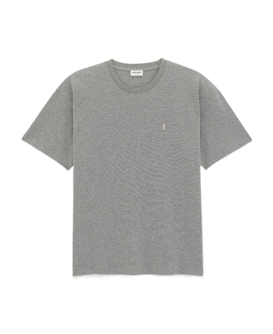 Saint Laurent Cassandre Cotton Blend T-shirt In Gray