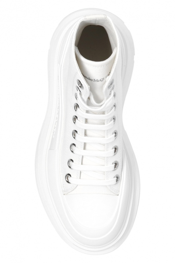 Alexander Mcqueen Tread Slick Canvas And Rubber Exaggerated-sole Ankle Boots In White