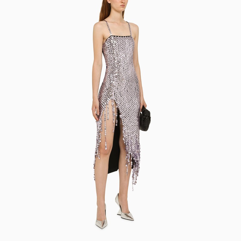 Attico Avery Embellished Square Neck Fringe Dress In Nude