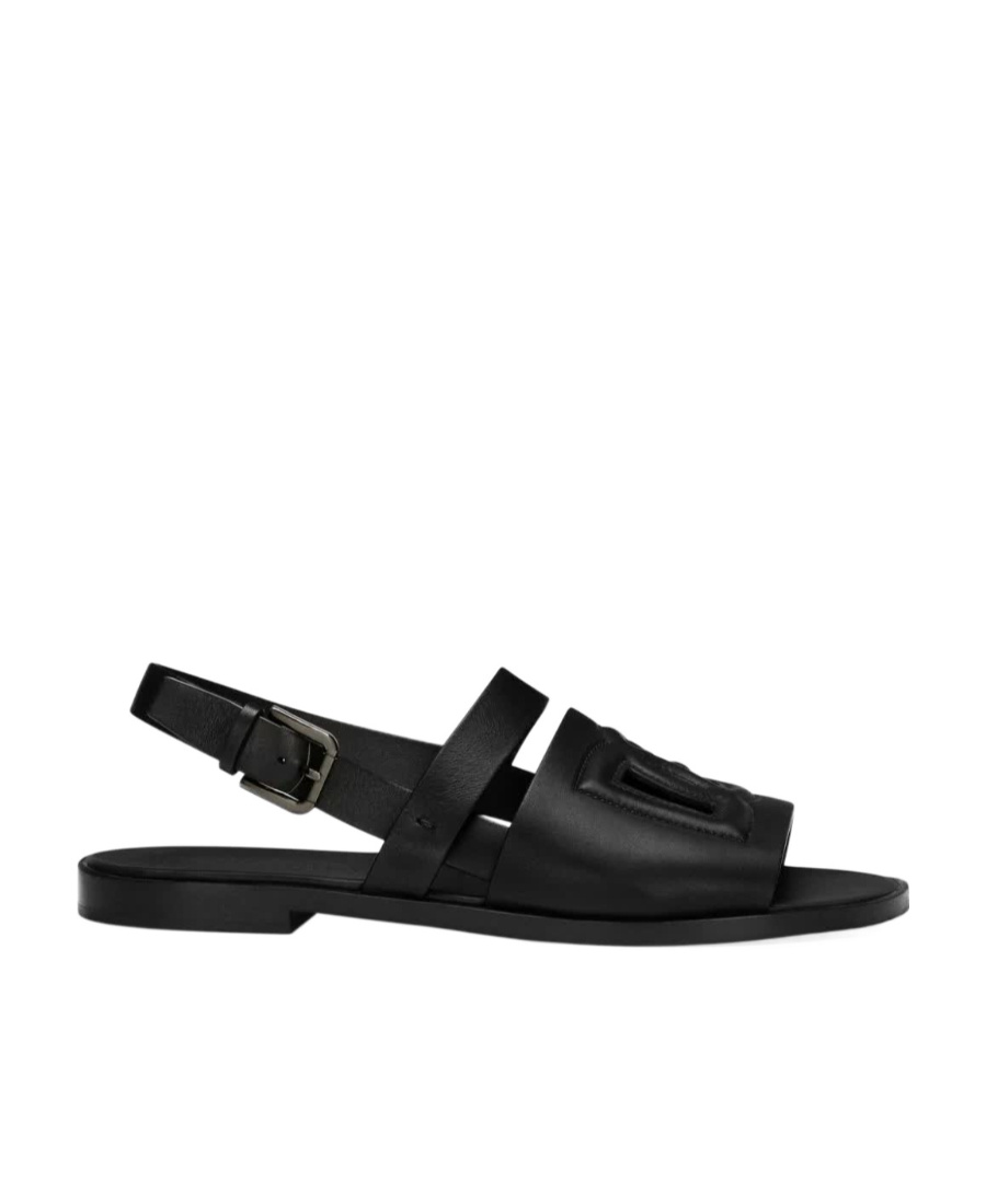 Dolce & Gabbana Logo-embossed Leather Slides In Black