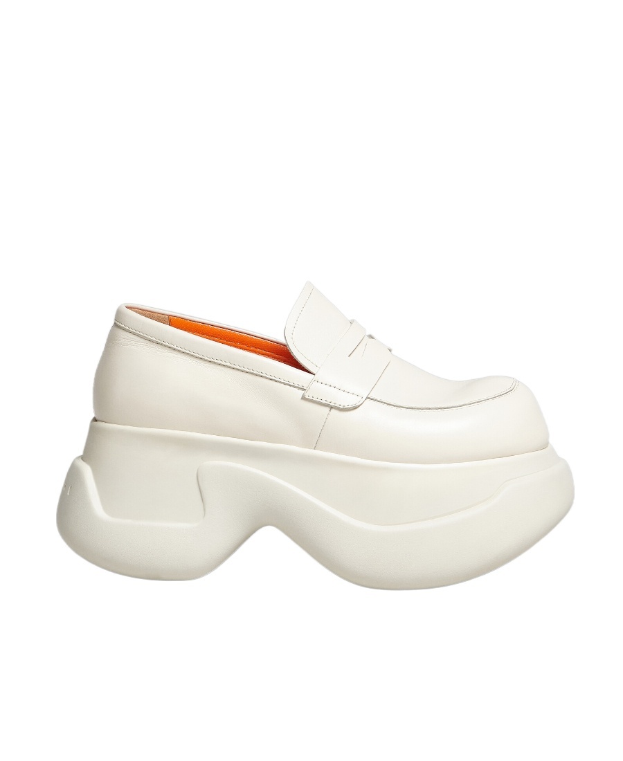 Marni Platform Leather Mocassin Loafers In White
