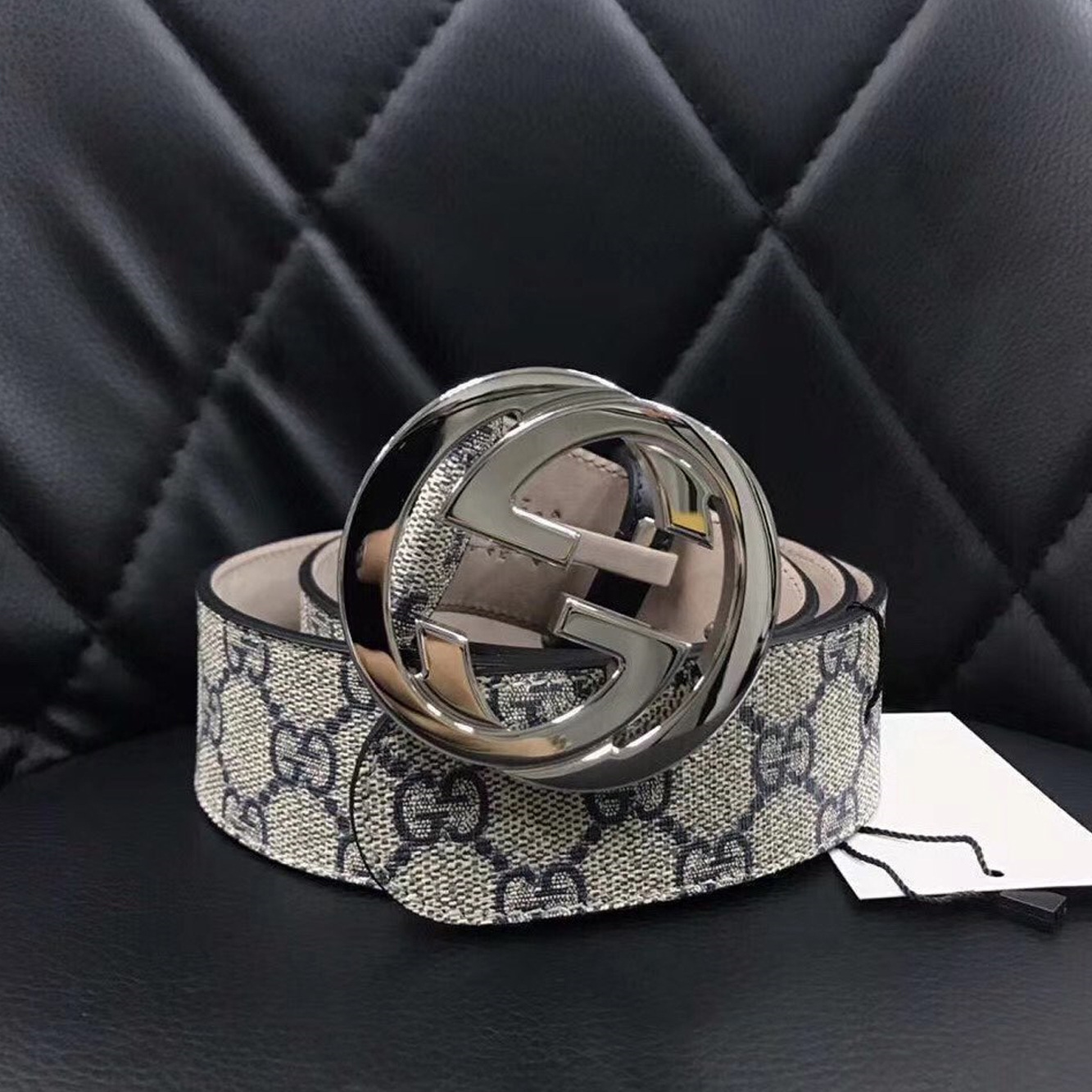 Gucci Gg Supreme Fabric Belt With Gg Buckle Men In Gray