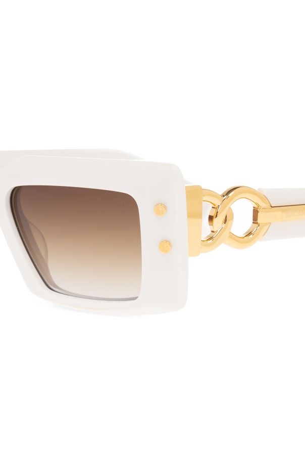 Balmain Imperial Acetate & Titanium Rectangle Sunglasses In White
