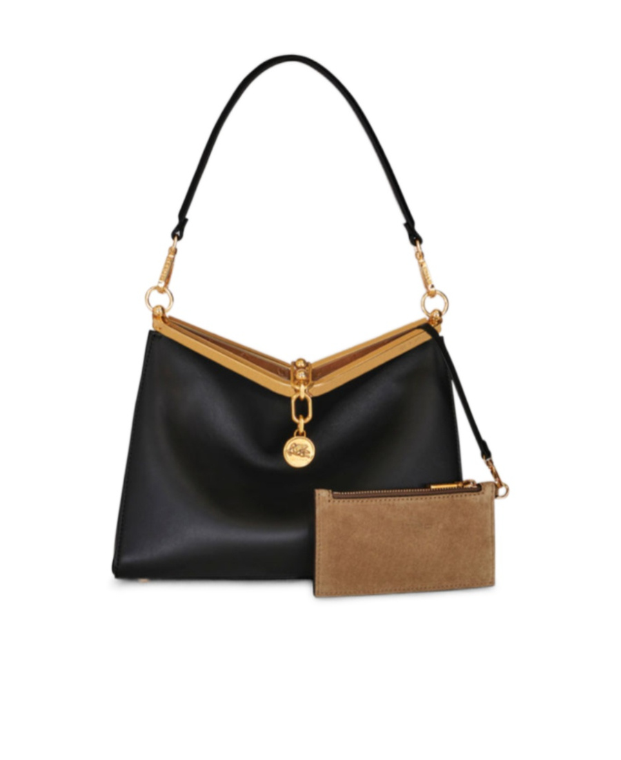Etro 'small Vela' Black Shoulder Bag With Logo And Pegasus Charm In Black