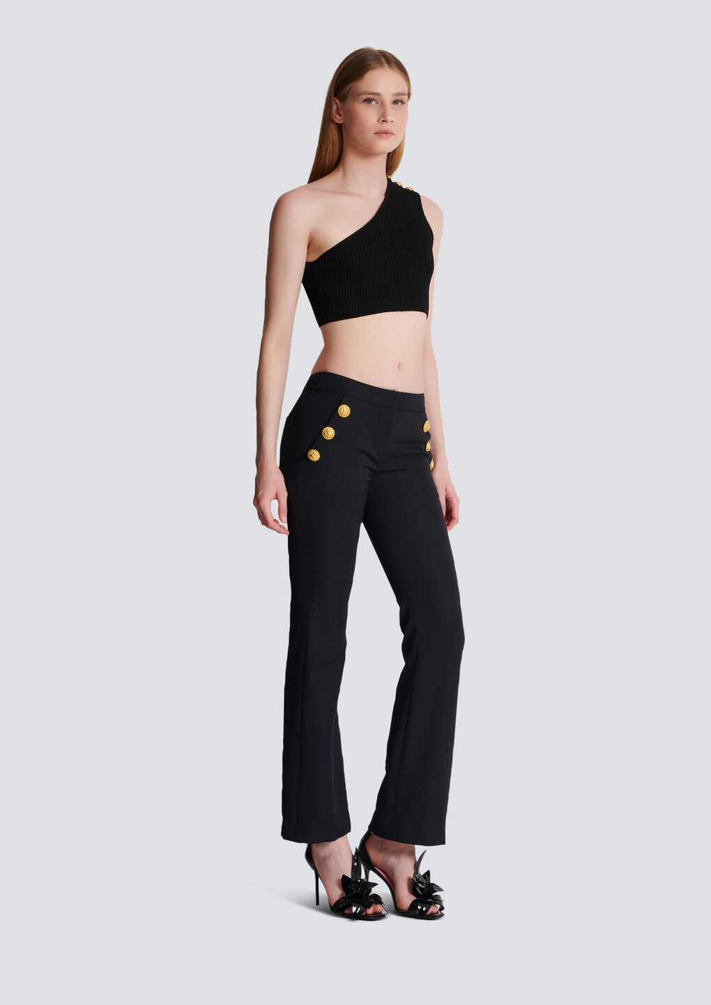 Balmain Flared Virgin-wool Trousers In Black