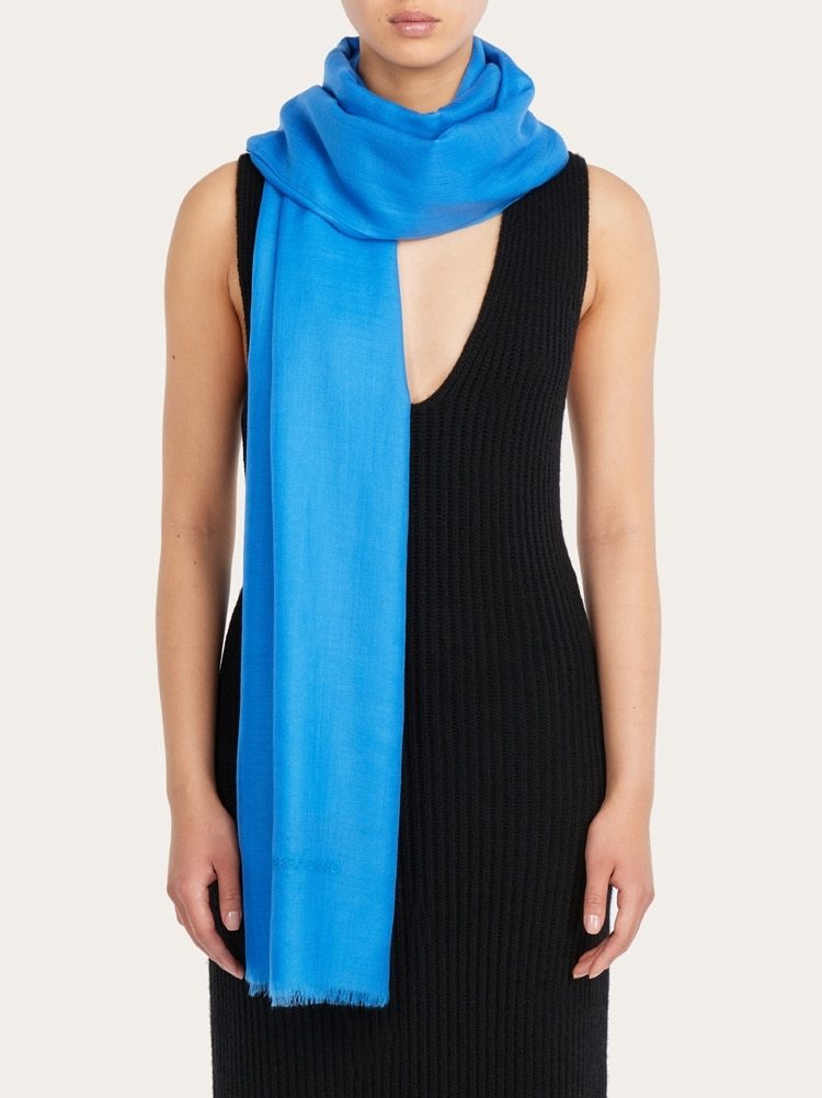 Ferragamo Semi-sheer Cashmere Scarf In Blue