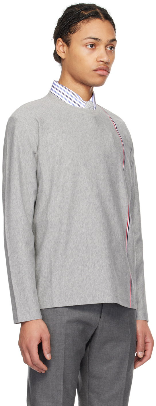 Thom Browne Rwb Stripe Cotton T-shirt In 035 Med Grey