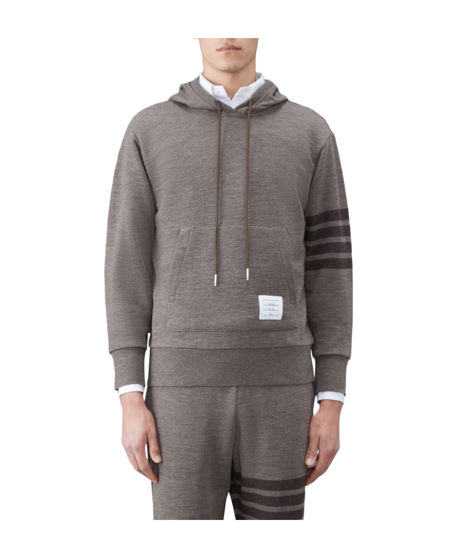 Thom Browne Stripe-detail Knit Hoodie In Gray