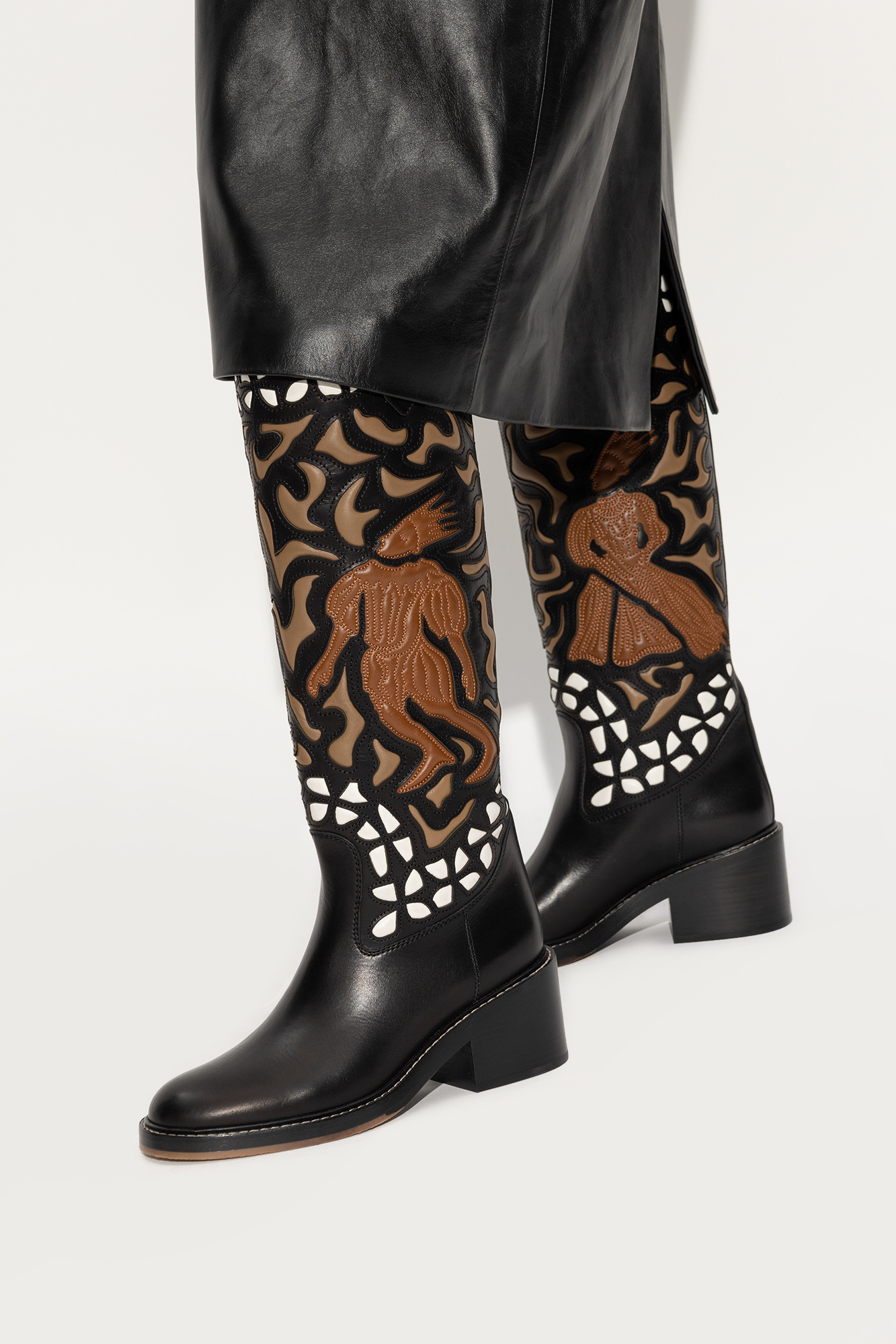 Chloé 60mm Mallo Embroidery Leather Tall Boots In Black
