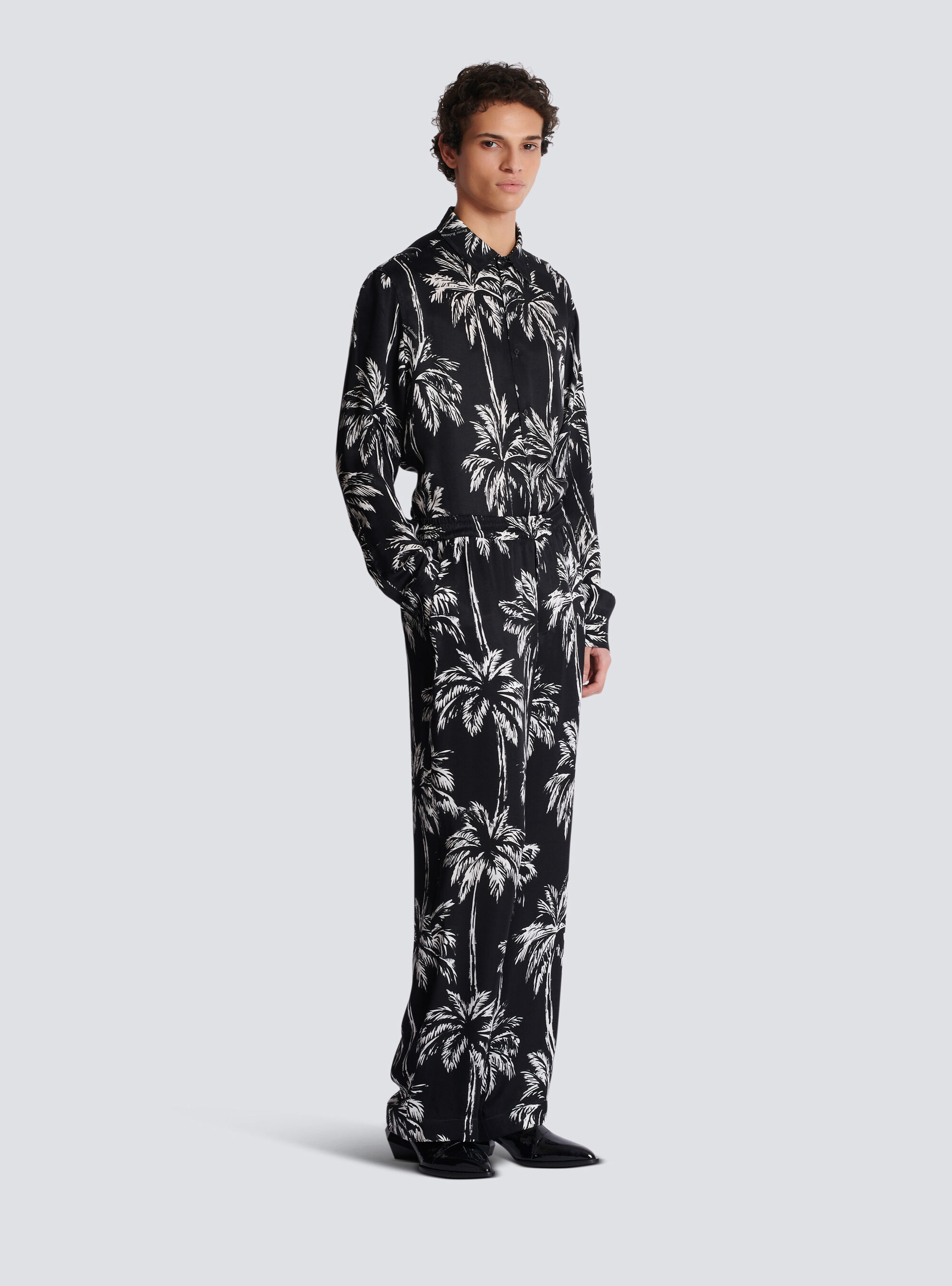 BALMAIN PALM PRINT SATIN PYJAMA TROUSERS