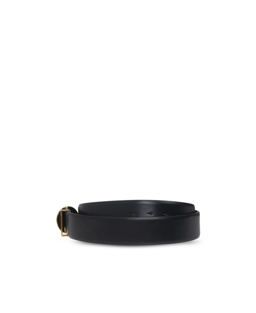 Versace Medusa Streamlined Leather Belt With Adjustable Length And Gold-tone Buckle In Nude