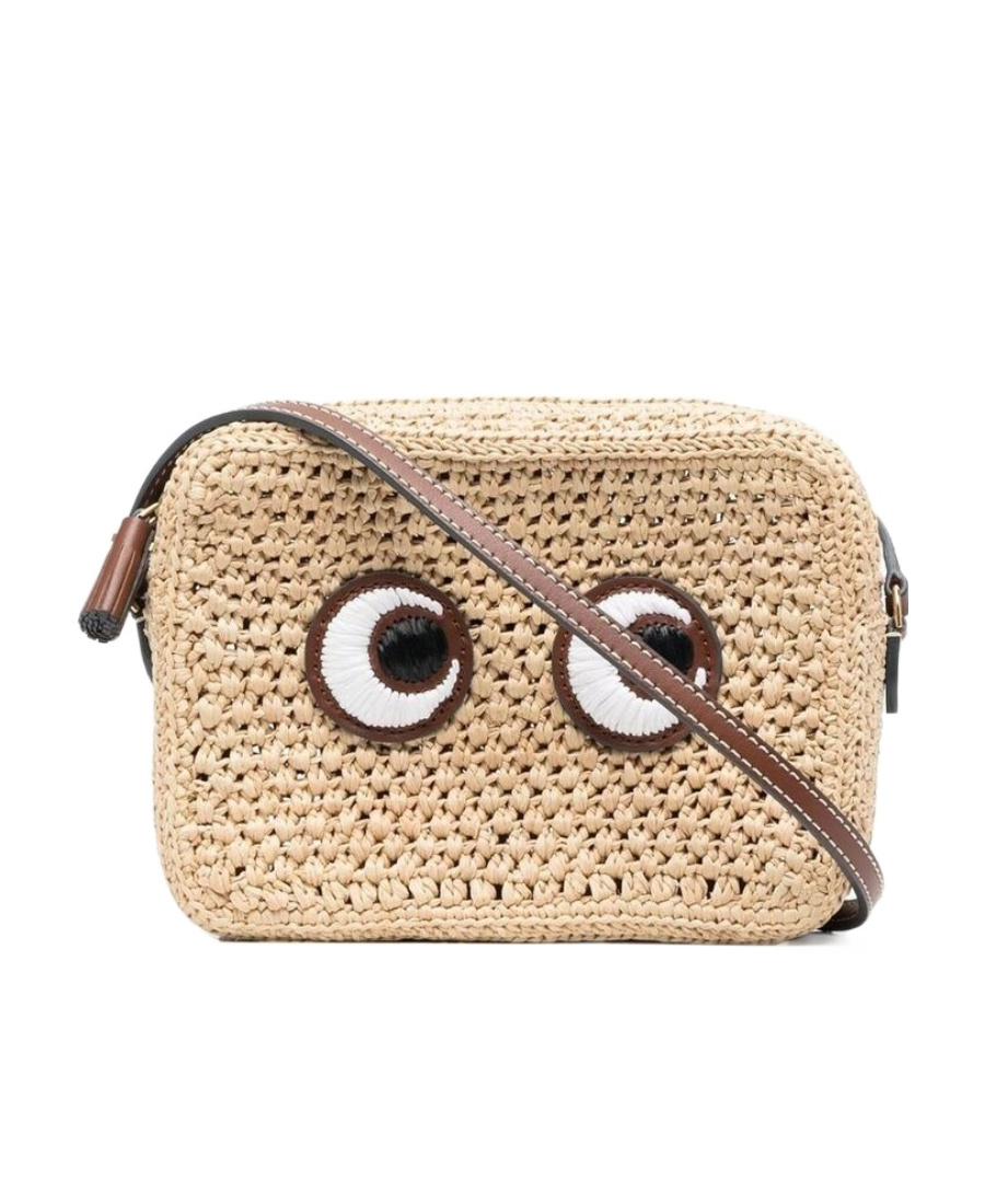 Anya Hindmarch Raffia Crossbody Bag With Iconic Eyes Applique In Nude