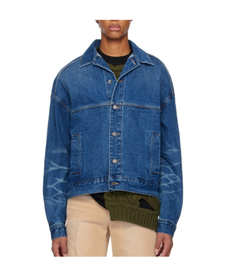 We11 Done Printed Denim Coat In Blue