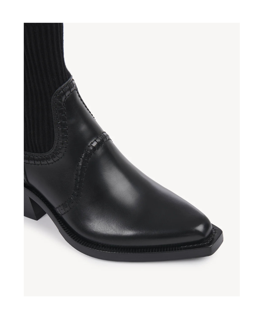 Chloé Nellie 50 Knitted-sock Leather Ankle Boots In Black
