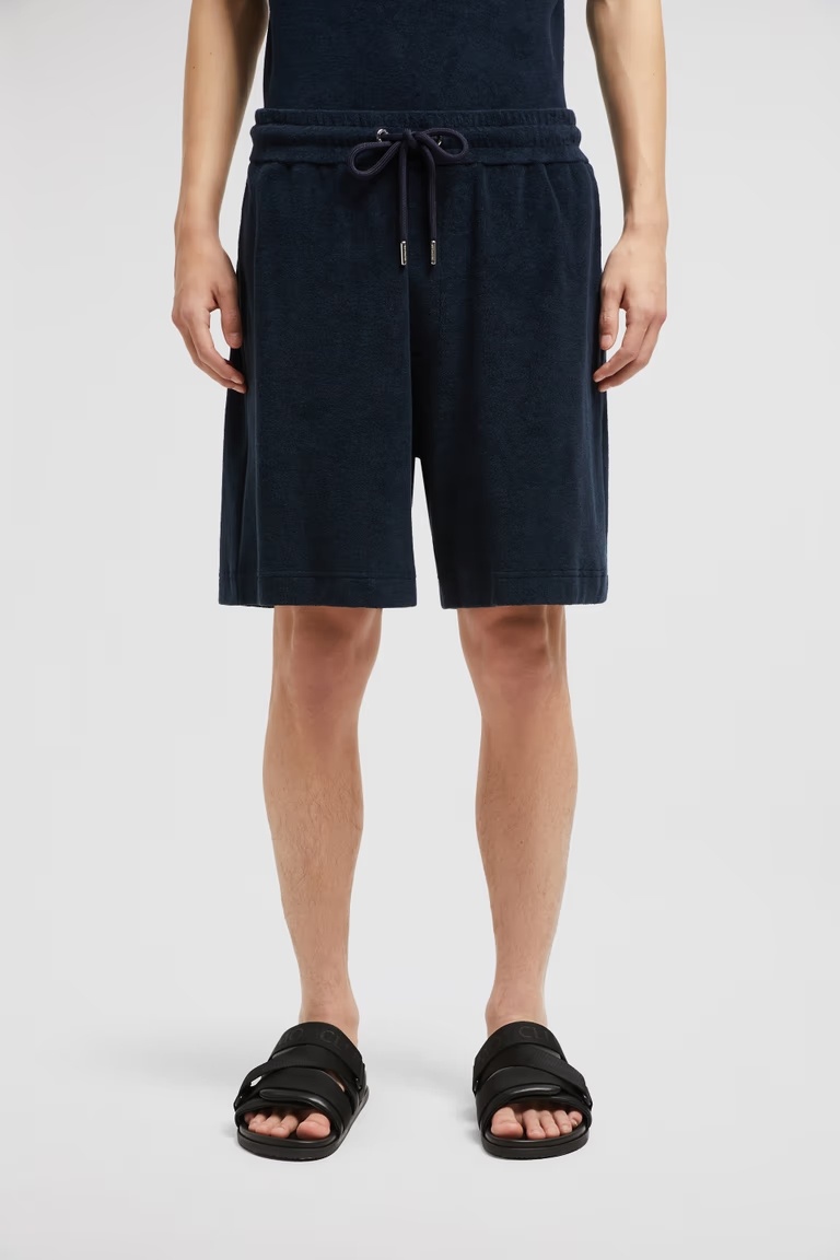 Moncler Dark Blue Terry Fabric Bermuda Shorts In Blue