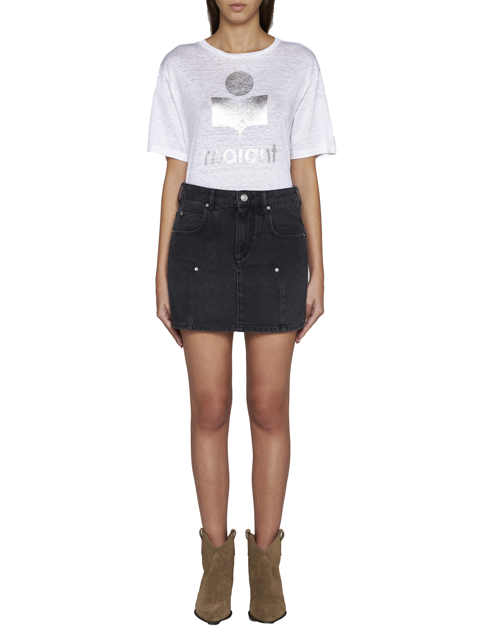 Isabel Marant Étoile Zewel Metallic Logo Slub Linen Graphic Tee In White