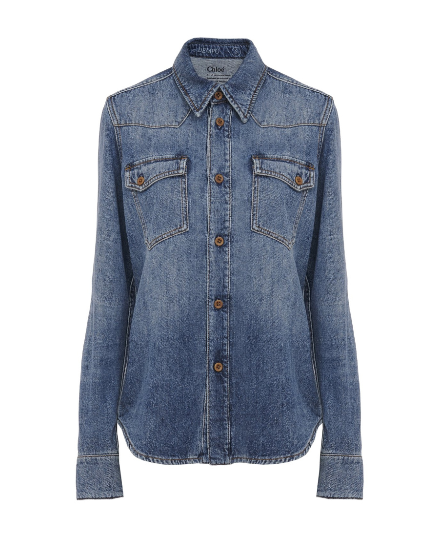 Chloé Long-sleeved Denim Shirt In Blue