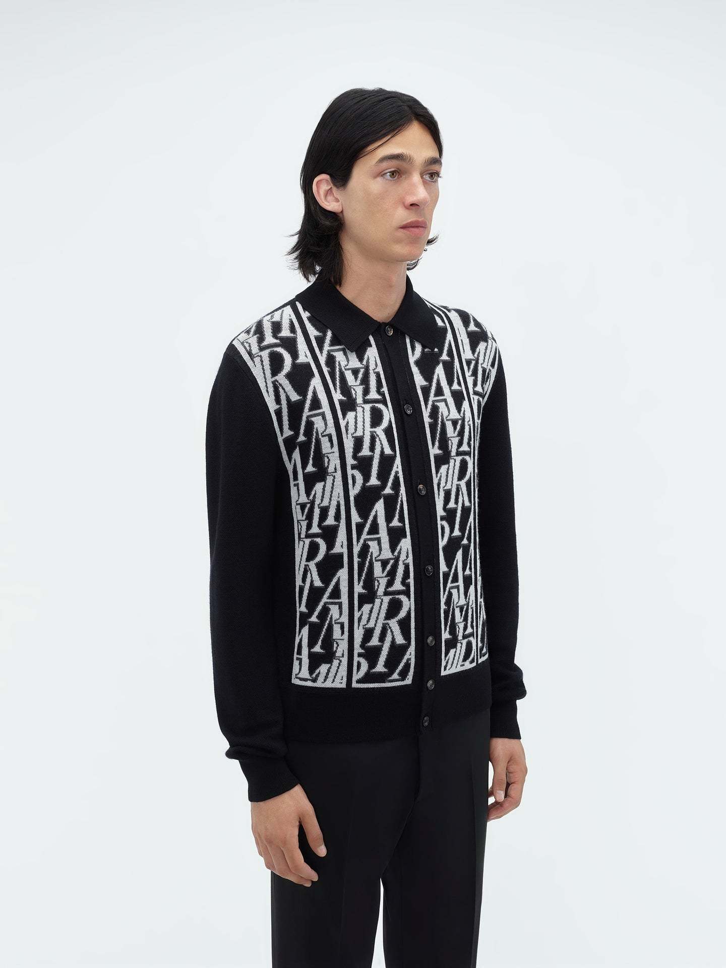 Amiri Repeat Merino-wool Cardigan In Black
