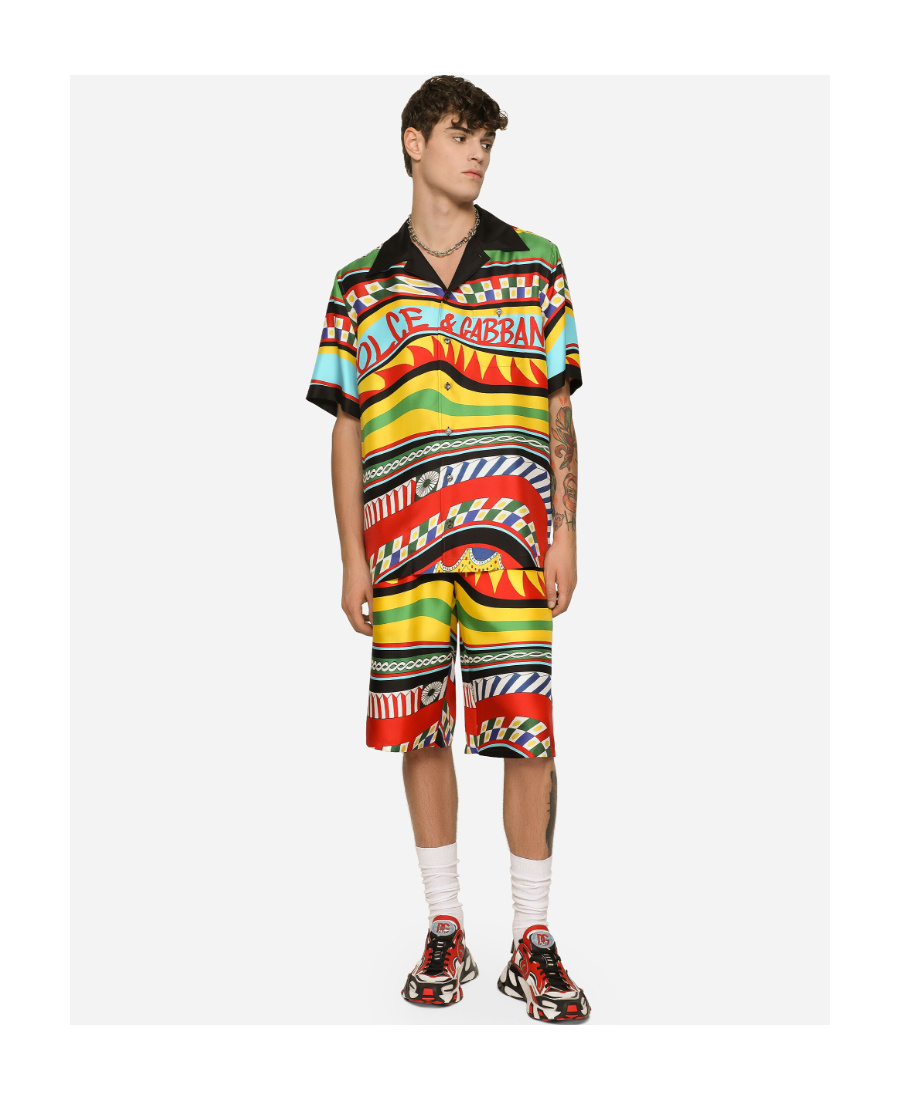 Dolce & Gabbana Multicolor Shorts With All-over Carretto Print In Multicolor