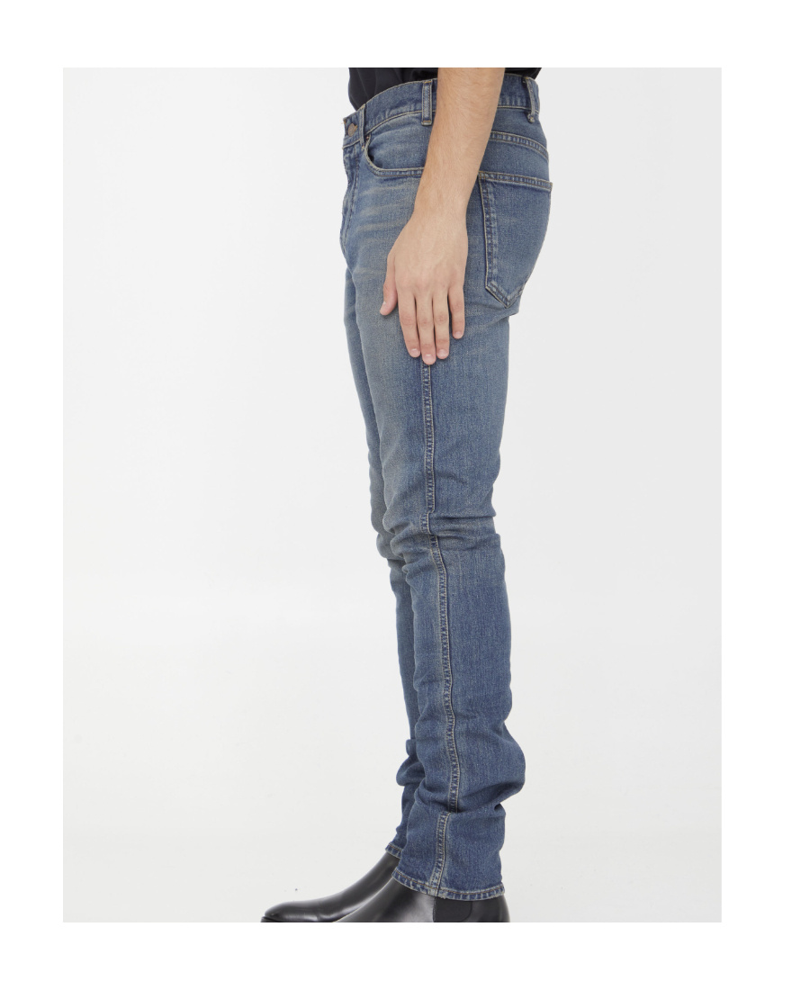 Celine Belt Ring Denim Trousers In Gray