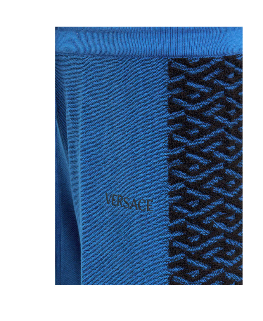 Versace La Greca Drawstring Knitted Shorts In Blue