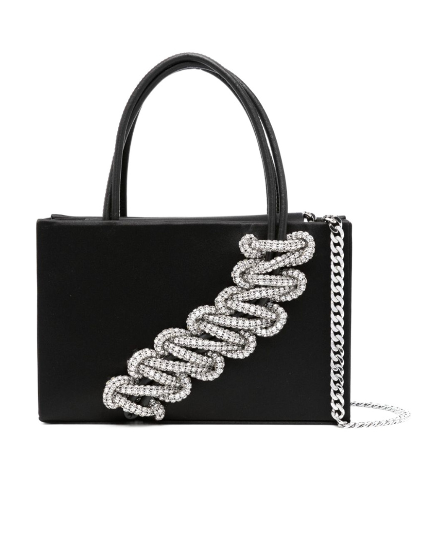 Shop Kara Interwoven-rhinestone Satin-finish Tote Bag In Black