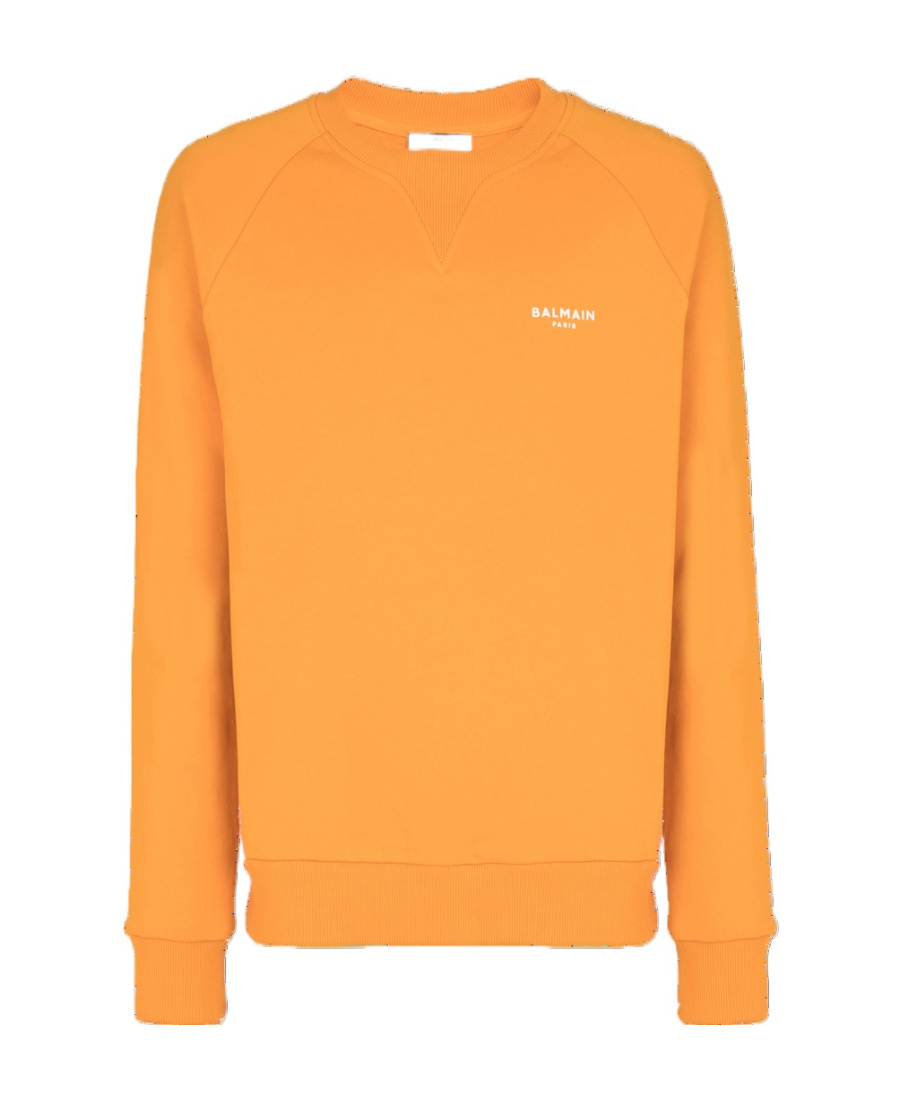 Shop Balmain Logo Print Sweatshirt In Eco-responsible Cotton In Orange