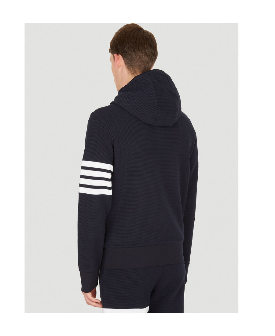 Thom Browne 4-bar Zip-up Hooded Sweatshirt In Blue