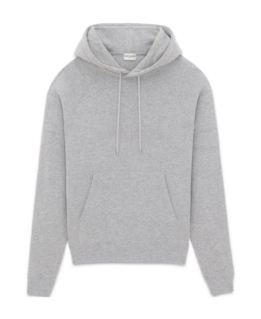 Saint Laurent Embroidered-logo Cotton Hoodie In Gray