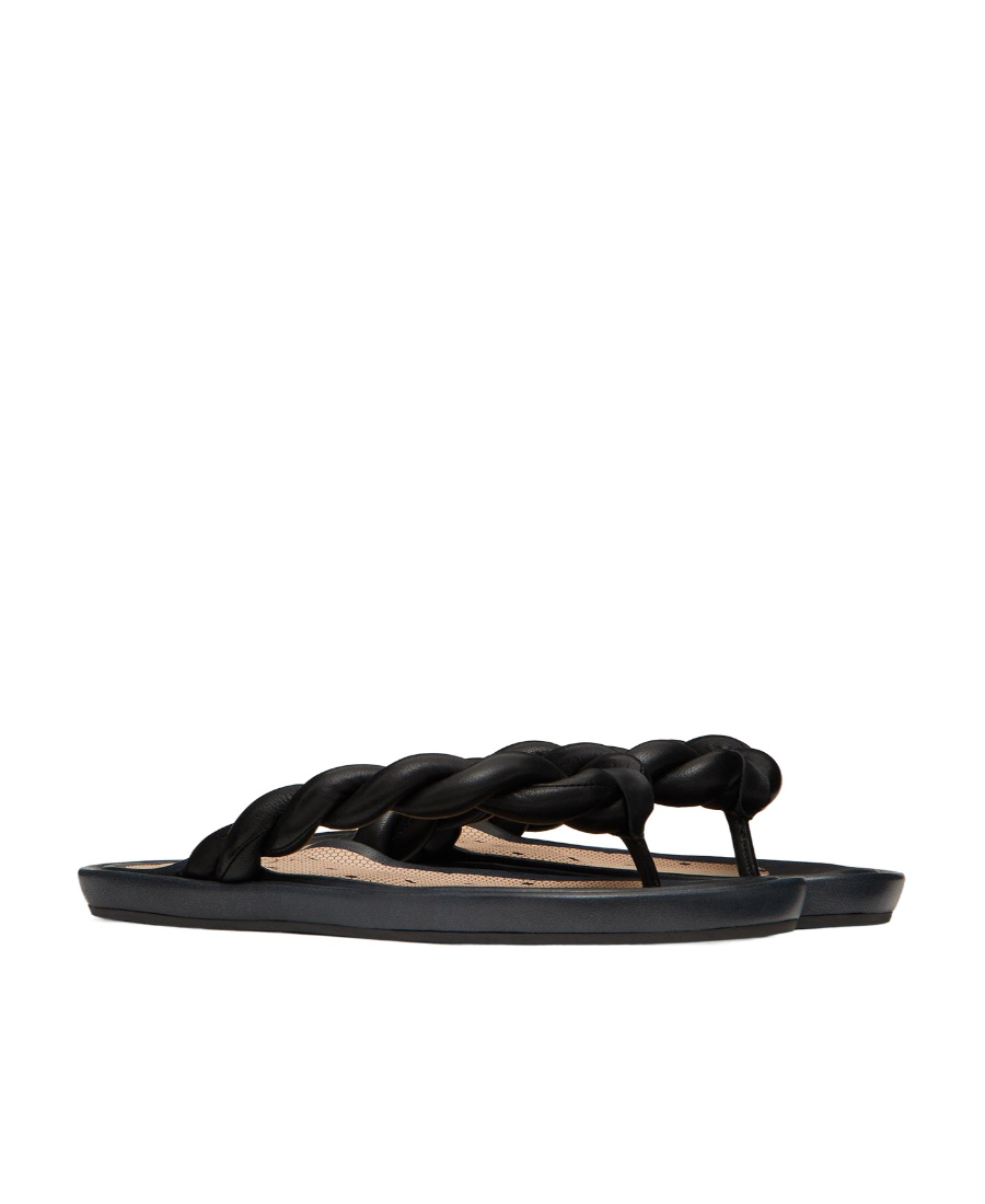 Red Valentino Leather Slide Sandals In Black