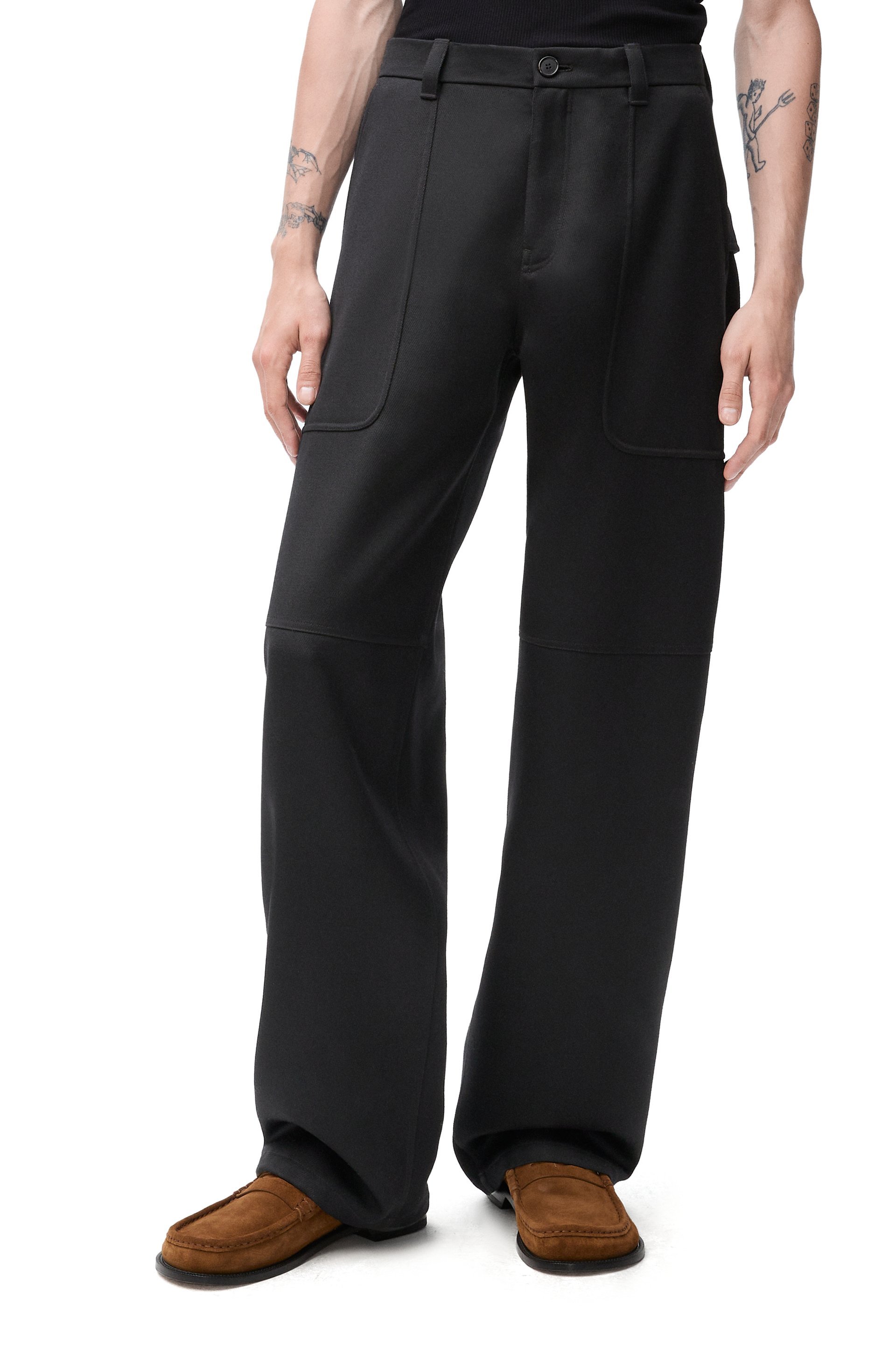 Loewe High-waisted Pleated Wide Trousers In Black