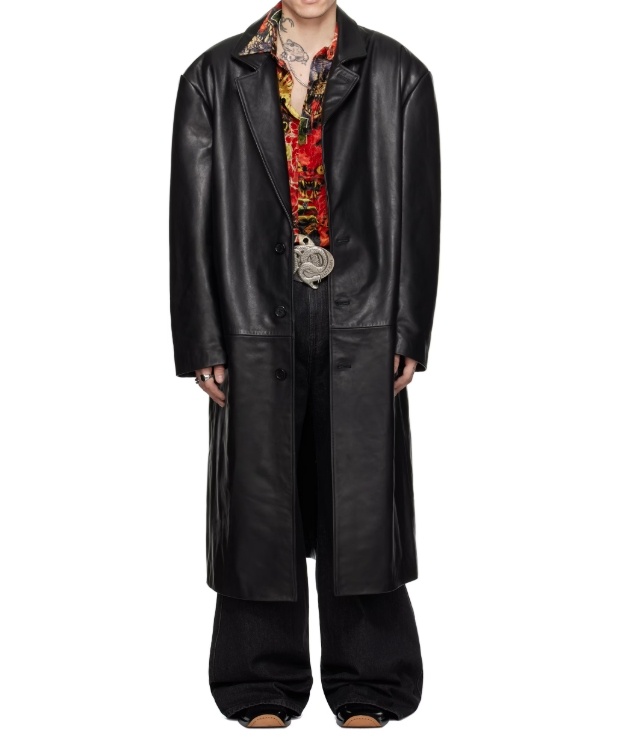 Lu'u Dan Black Crombie Leather Coat In Black