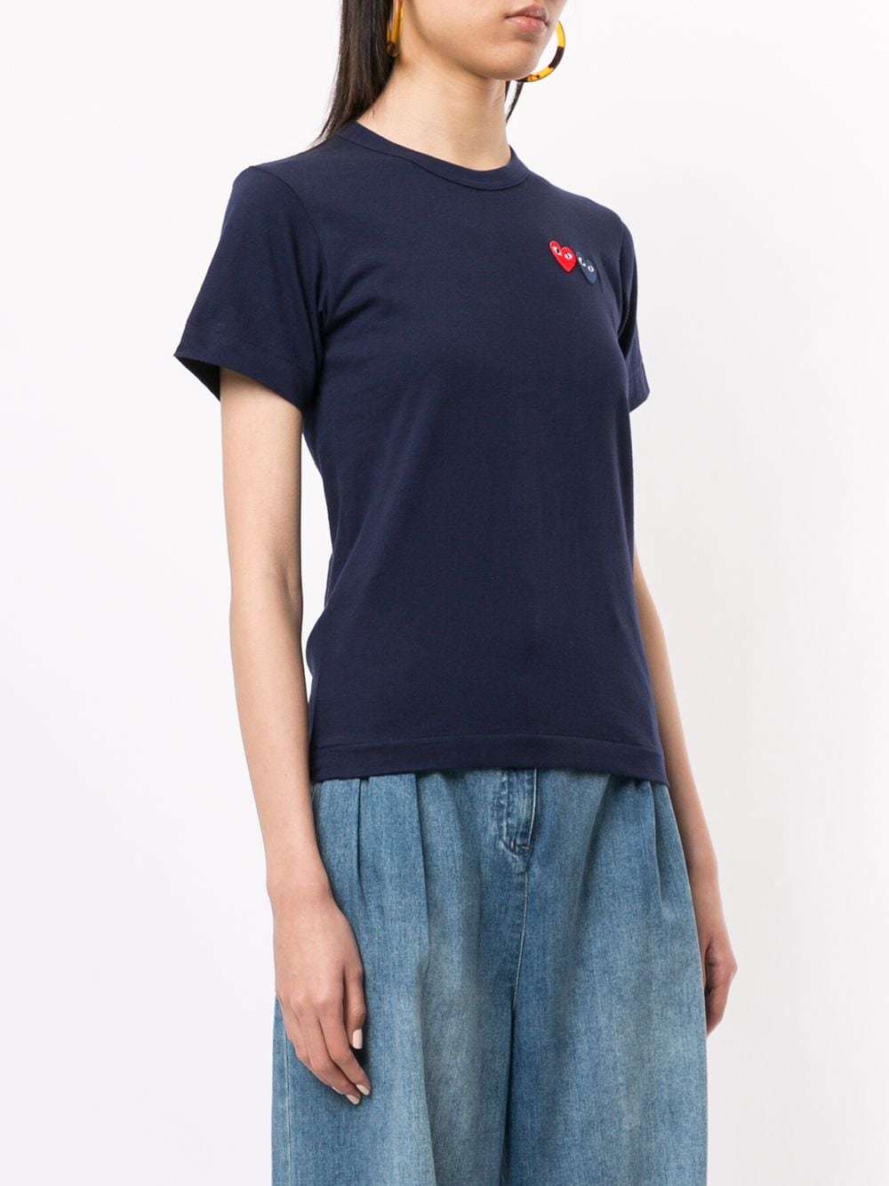Comme Des Garçons Play Logo Embroidered Crew Neck T-shirt In Black