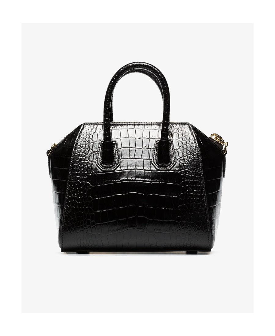 Shop Givenchy Mini Antigona Bag In Crocodile Effect Leather In Black