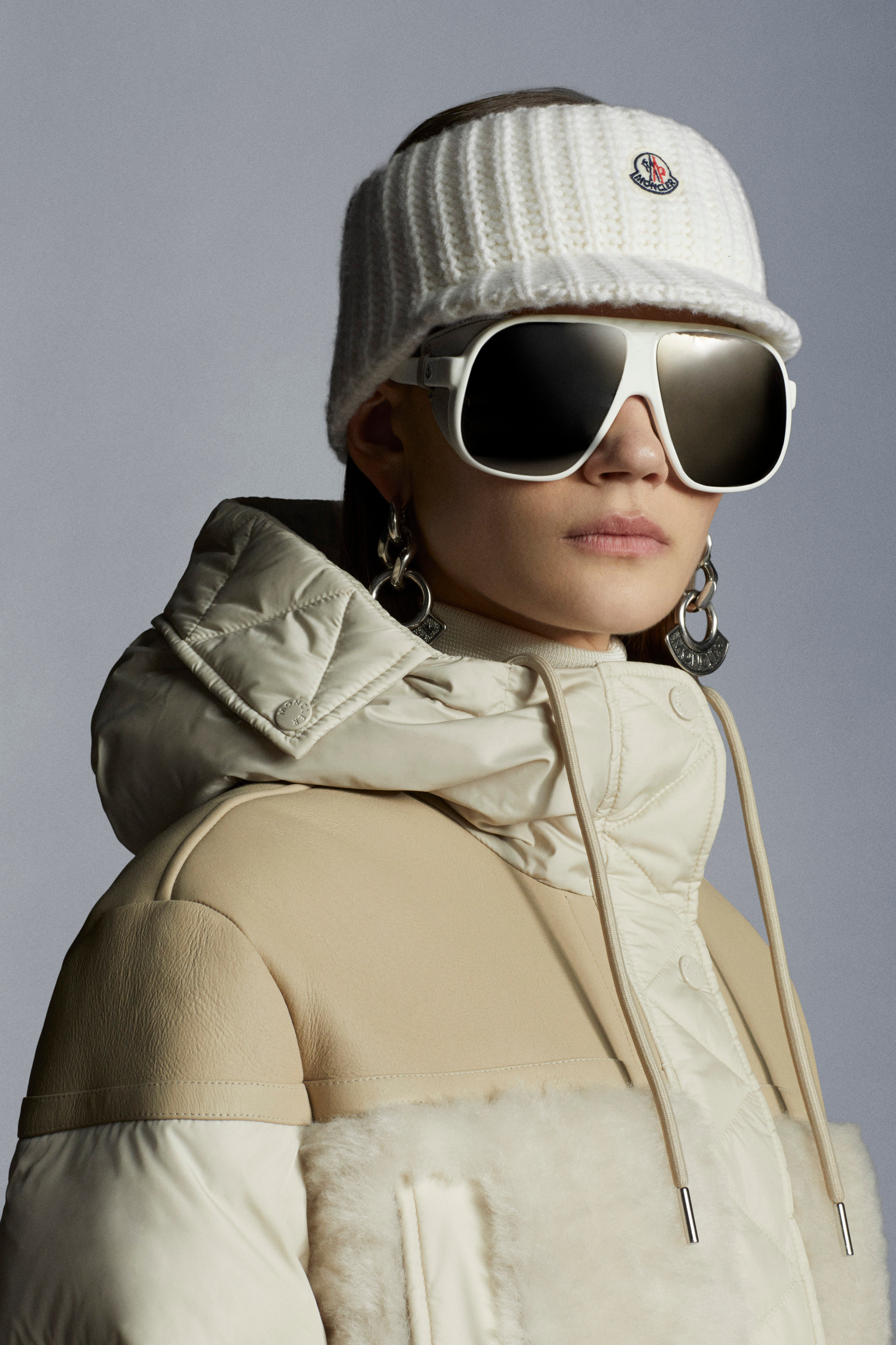 Moncler Logo Down Jacket In Nude
