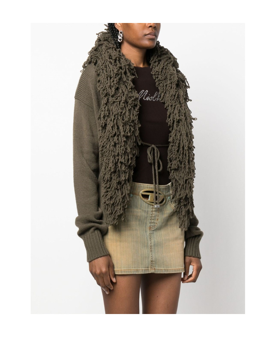 Blumarine Fringed Wool Cardigan In Black