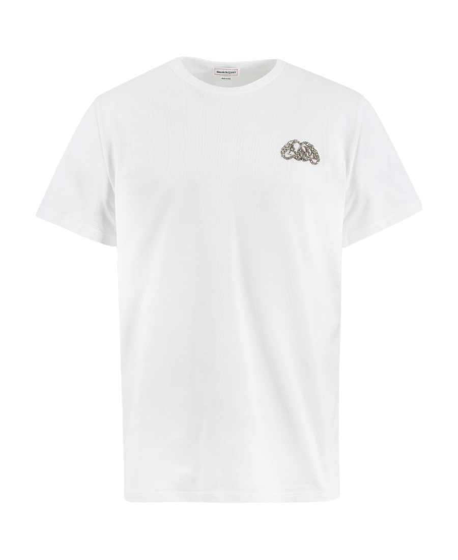 Alexander Mcqueen Crystal Decorated Logo T-shirt In White