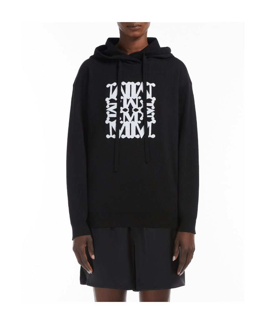 Shop Max Mara Jacquard-logo Long-sleeve Hoodie In Black