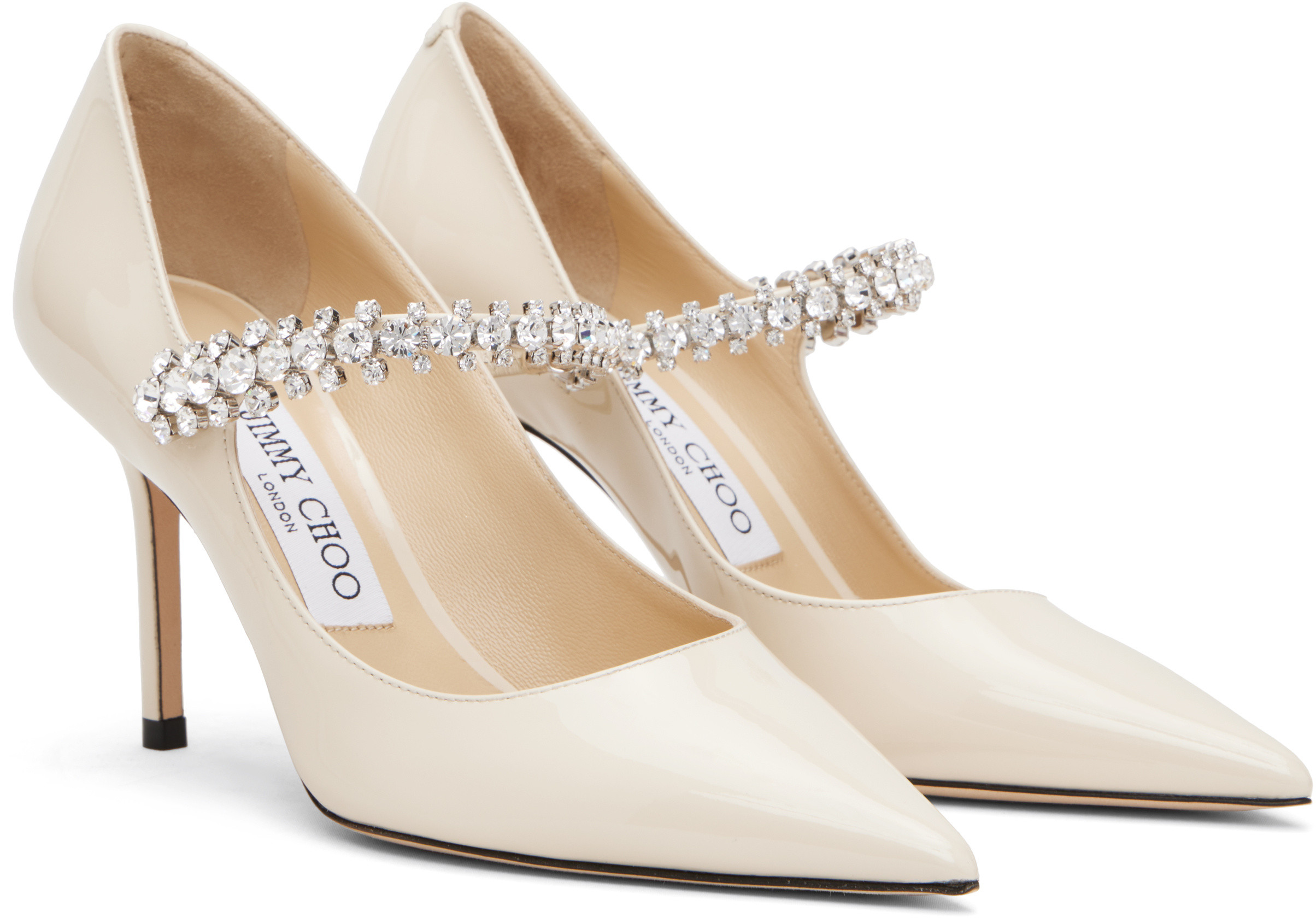 Jimmy Choo Bing 85 Crystal-embellished Pumps In Patent Leather In White
