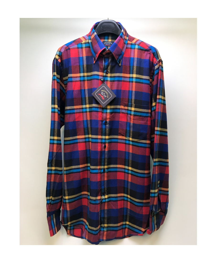 Shop Paul & Shark Lapel Plaid Long-sleeved Shirt In Multicolor